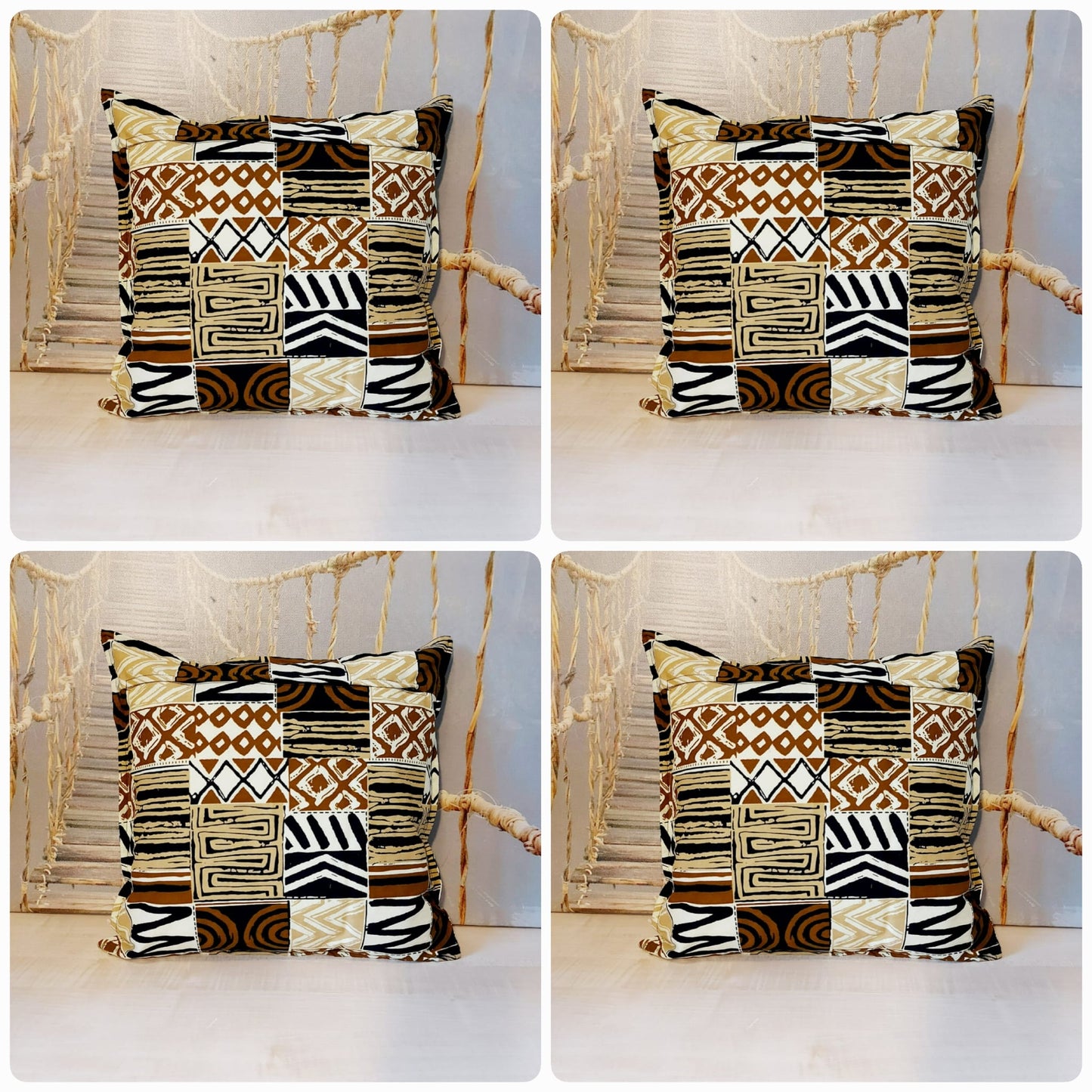 Set of 2 | 4 Cushion Covers | 40x40cm | 100% Cotton Wax Ankara Fabric