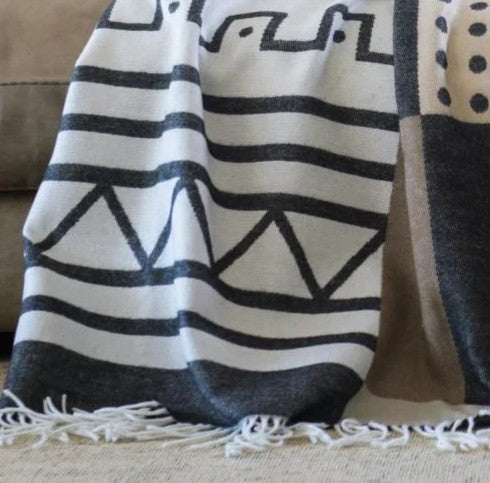 Throw Blanket | Xhosa Umbhaco Black Natural Throw | 150x165cm