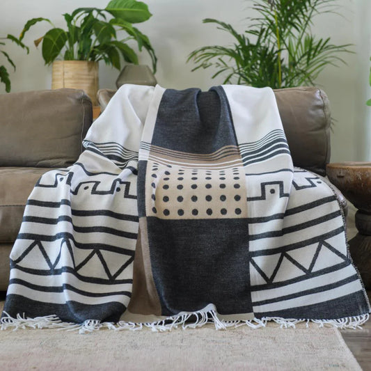 Throw Blanket | Xhosa Umbhaco Black Natural Throw | 150x165cm