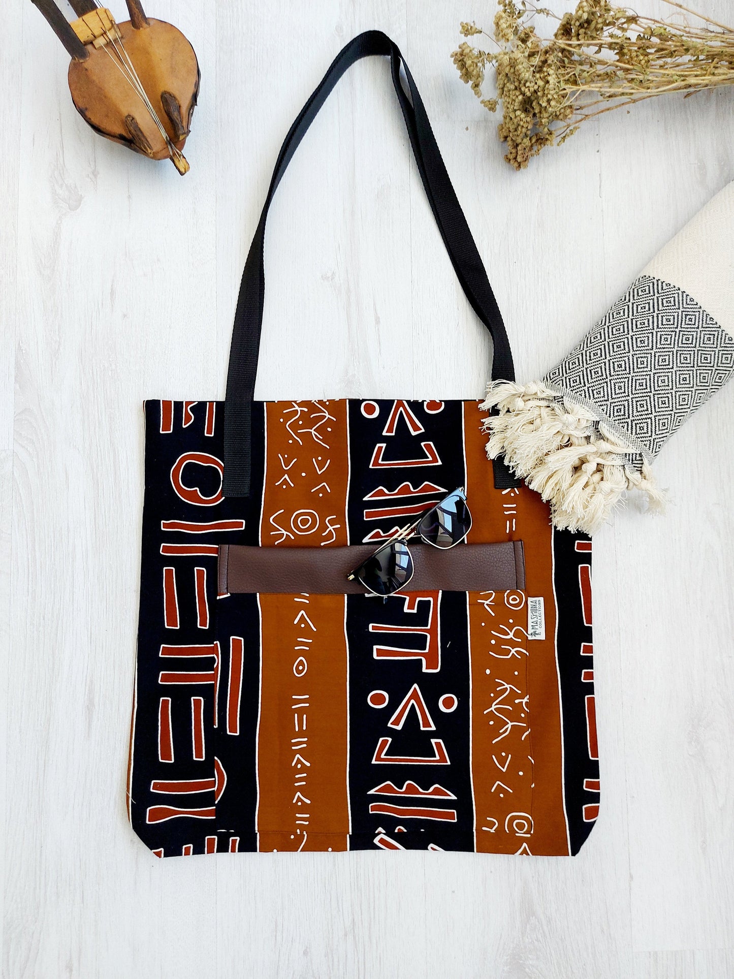 Handmade African Print Tote Bag | Beach Bag | Shopping Bag | Ankara X Mudcloth Print