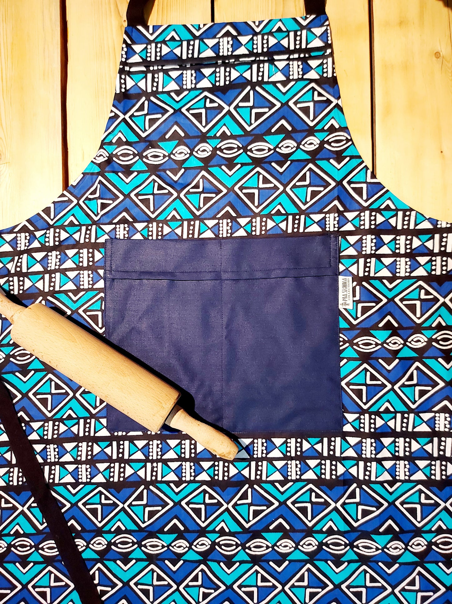 Mashona Handmade African Mudcloth Bogolan Print Apron with pocket