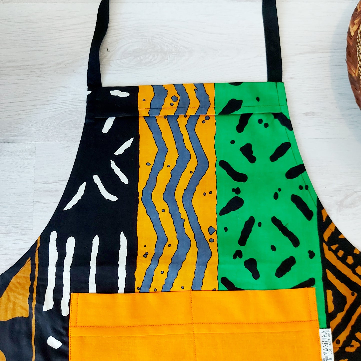 Mashona Handmade African Mudcloth Bogolan Print Apron with Pocket