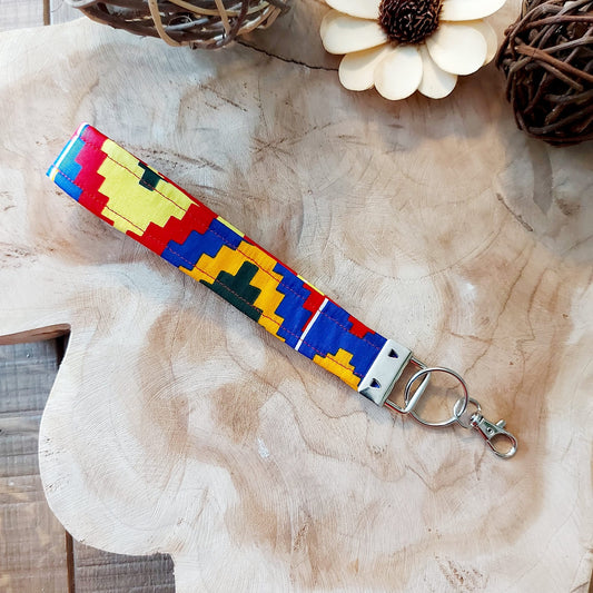 African Print and Leather Key Fob | Wristlet | Key Holder