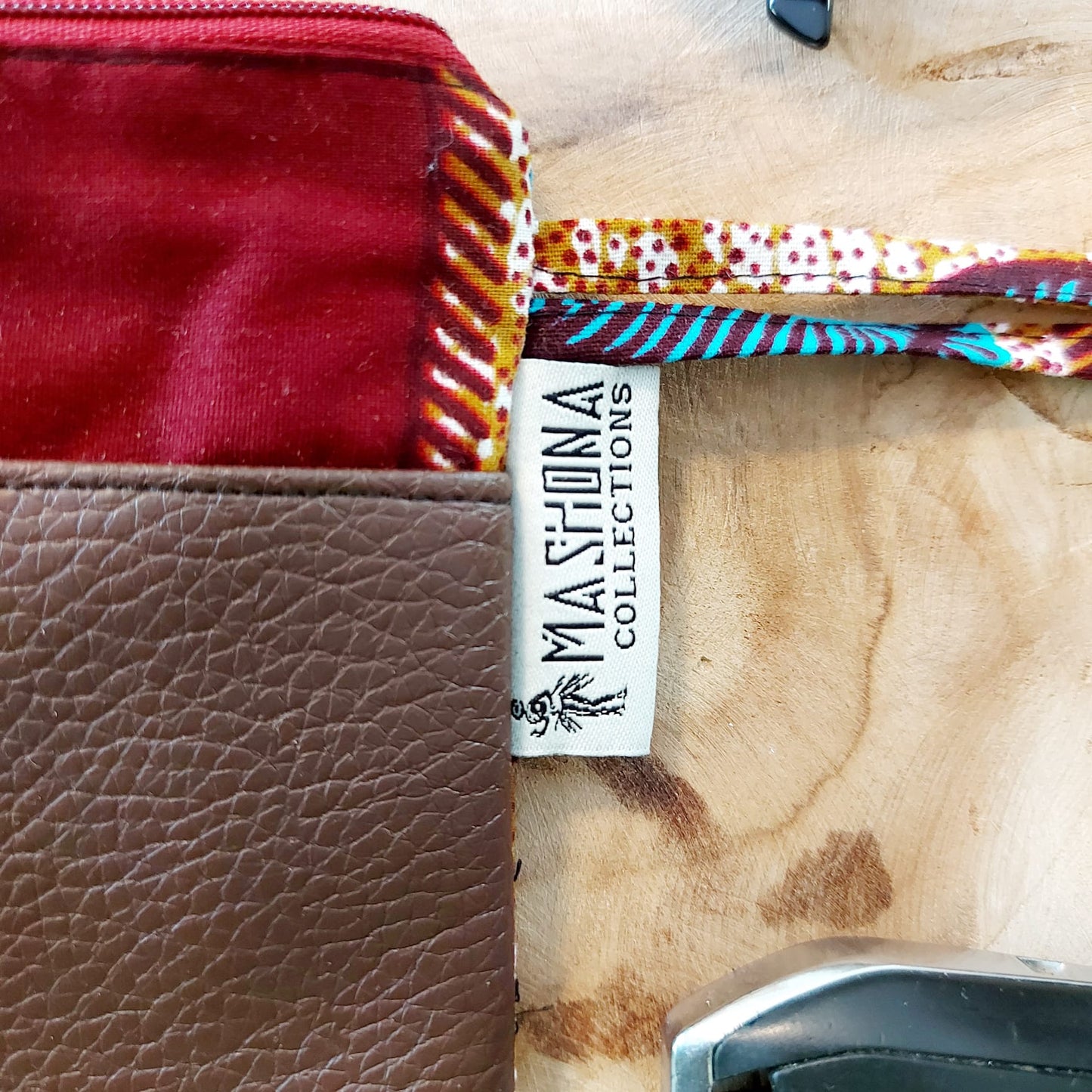 African Print Zipper Pouch | Make-up Bag | Pencil Case | Vegan Leather Detail
