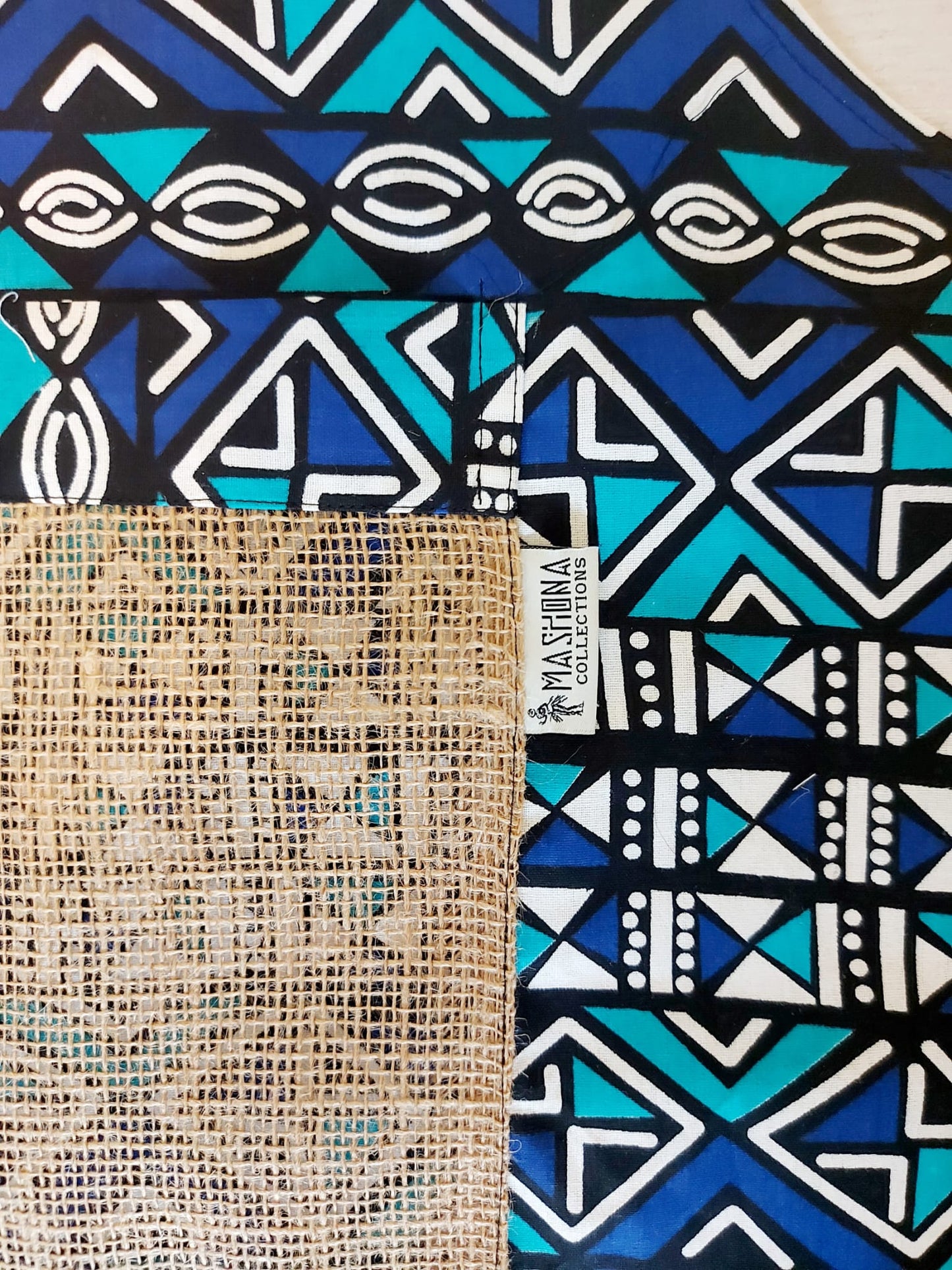 Mashona Handmade African Mudcloth Bogolan Print Apron with Burlap pocket