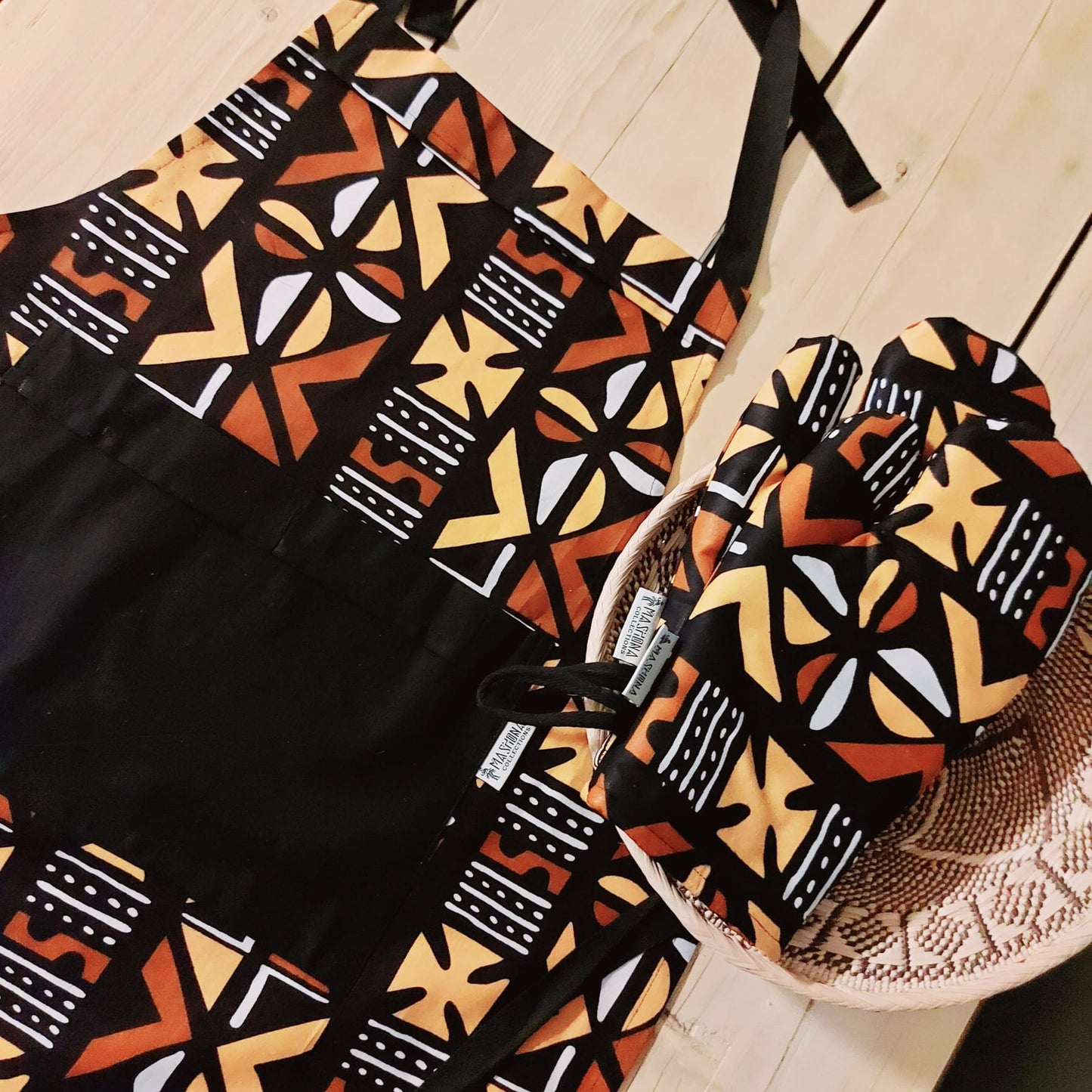 Handmade Apron and Oven Gloves Set | Made from 100% African Print Cotton | African Print Apron