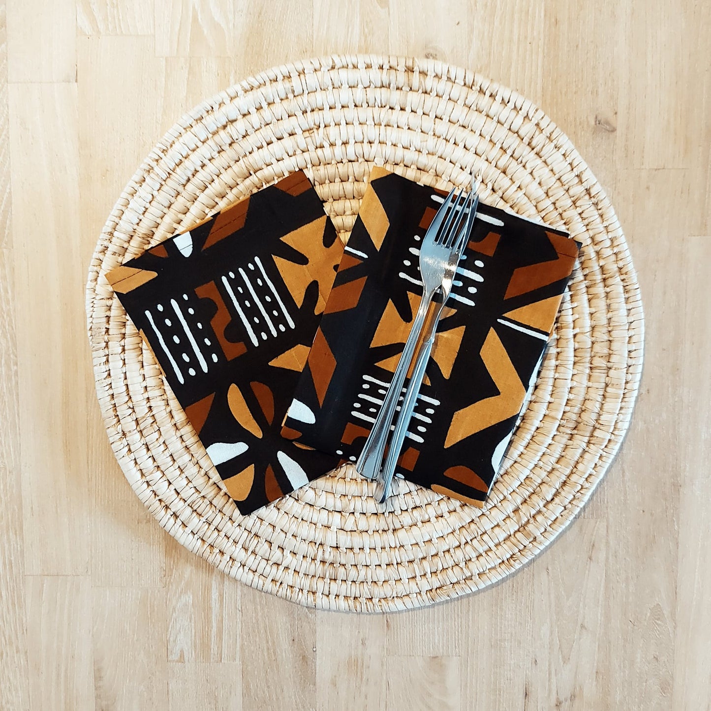 Set of 4 / 8 Napkins | 40x40cm | Black Mudcloth Print, Ankara Wax, 100% Cotton