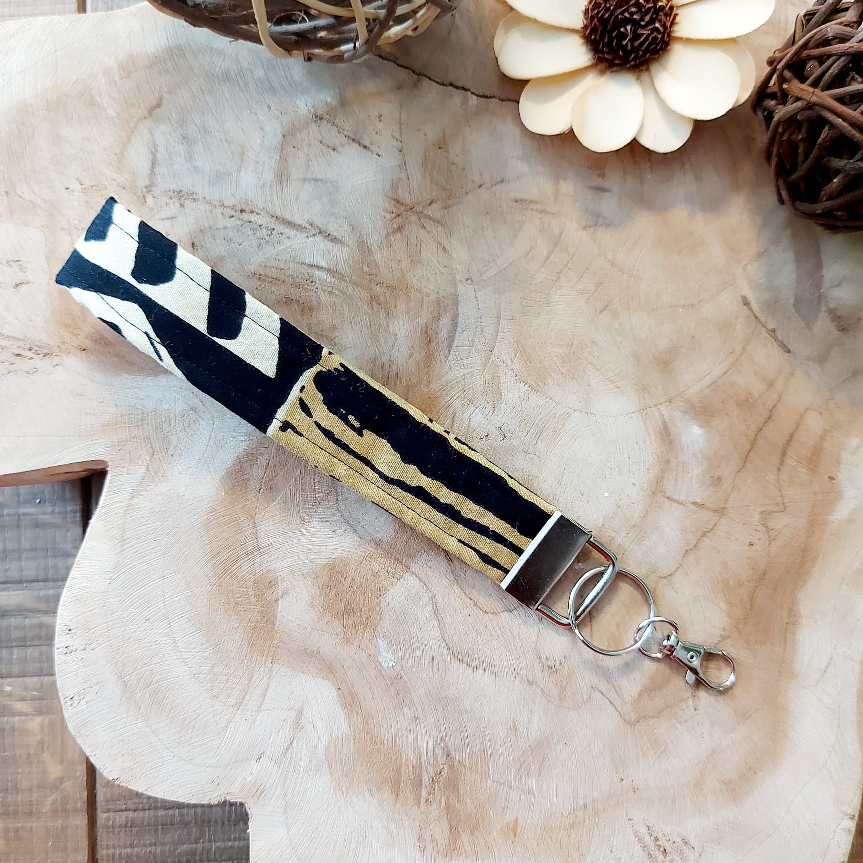 African Print and Leather Key Fob | Wristlet | Key Holder