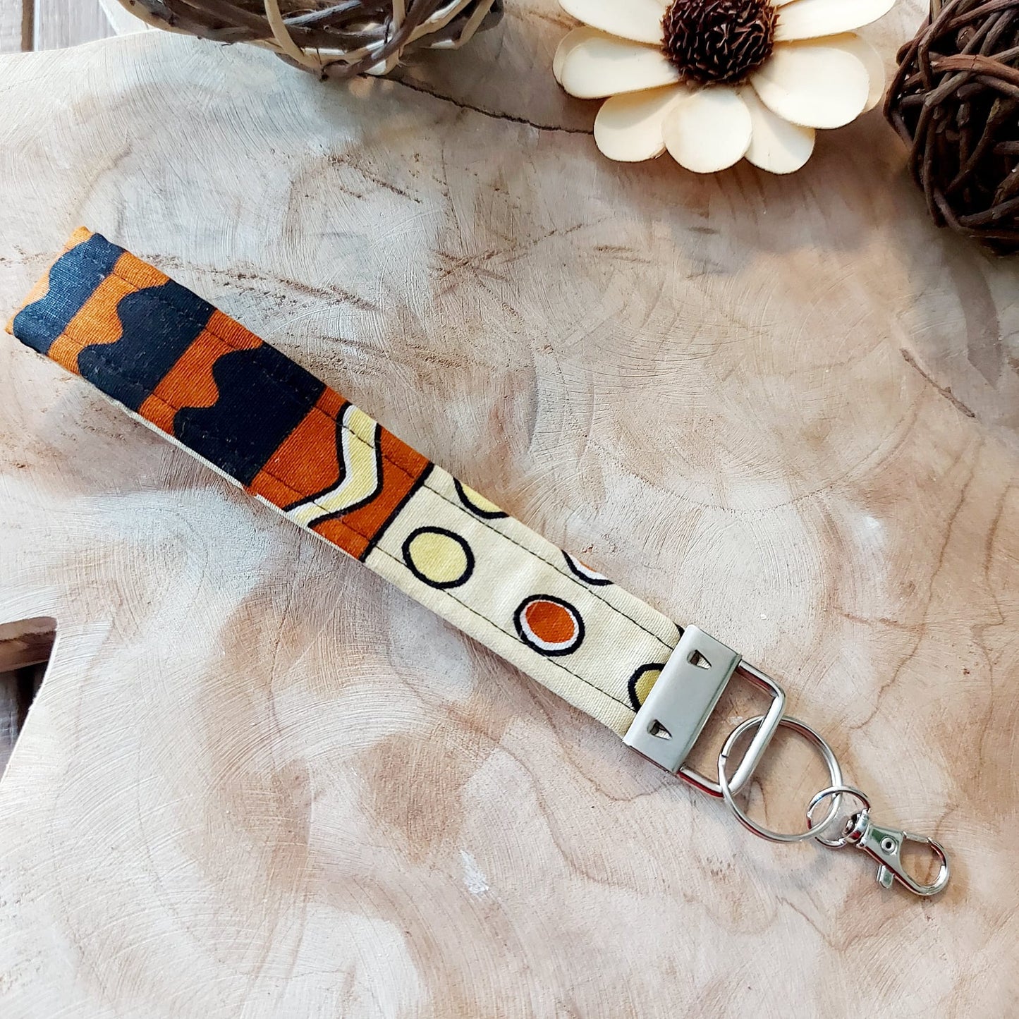 African Print and Leather Key Fob | Wristlet | Key Holder